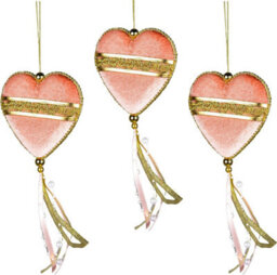 Shatchi Pink Heart Decorations 11X26Cm - 3Pcs Christmas Hanging Decorations - thumbnail 1