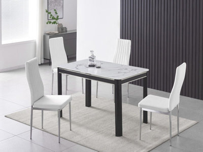 Furnizone UK Milano 4-Seater White Marble-Effect Glass Dining Table And 4 Monza White Faux Leather Chairs - image 1