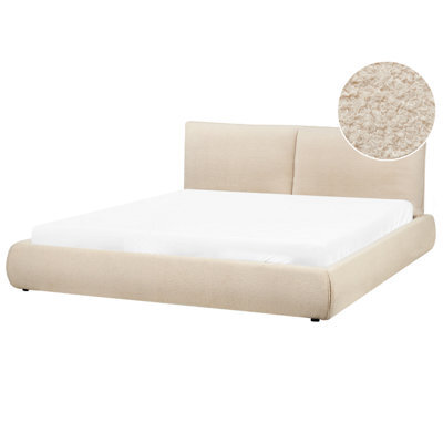 Beliani Bed Boucle Vinay 180 X 200 Cm (Eu Super King) Light Beige - image 1