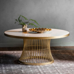 Xample Gallery Pickford Coffee Table - White Marble Top With Champagne Metal Frame, Contemporary Design With Soft Curved Edges, Modern