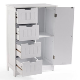 Vonhaus Bathroom Storage Cabinet, White Freestanding Bathroom Cupboard With 4 Drawers, Shaker Tongue & Groove Design, Holbrook - thumbnail 8