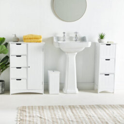 Vonhaus Bathroom Storage Cabinet, White Freestanding Bathroom Cupboard With 4 Drawers, Shaker Tongue & Groove Design, Holbrook - thumbnail 9