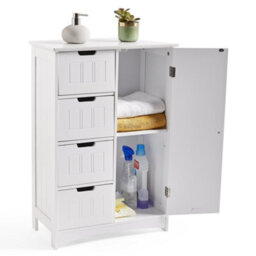 Vonhaus Bathroom Storage Cabinet, White Freestanding Bathroom Cupboard With 4 Drawers, Shaker Tongue & Groove Design, Holbrook - thumbnail 6