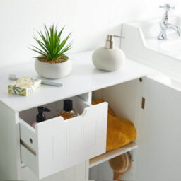 Vonhaus Bathroom Storage Cabinet, White Freestanding Bathroom Cupboard With 4 Drawers, Shaker Tongue & Groove Design, Holbrook - thumbnail 4