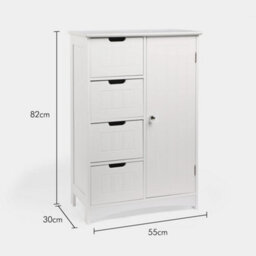 Vonhaus Bathroom Storage Cabinet, White Freestanding Bathroom Cupboard With 4 Drawers, Shaker Tongue & Groove Design, Holbrook - thumbnail 5