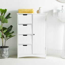 Vonhaus Bathroom Storage Cabinet, White Freestanding Bathroom Cupboard With 4 Drawers, Shaker Tongue & Groove Design, Holbrook - thumbnail 2
