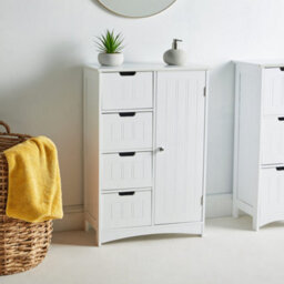 Vonhaus Bathroom Storage Cabinet, White Freestanding Bathroom Cupboard With 4 Drawers, Shaker Tongue & Groove Design, Holbrook - thumbnail 3