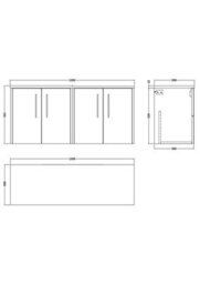 Hudson Reed Juno Wall Hung 2 Soft Close Door Vanity Unit With Laminate Worktop In Coastal Grey Finish, 1200mm - thumbnail 3