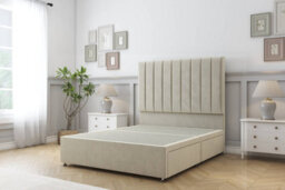"Sloomy Kansas Cream Plush Divan Bed Base 2 Drawers Foot-End With 54"" Floor Standing Headboard 6' Super King"