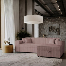Santos L Corner Sofa Bed For Living Room Chipboard Frame Polyurethane Foam 253X166X79Cm Pink Right - thumbnail 1