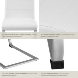 Tectake Set Of 4 Dining Chairs - Cantilevered, High Backrest, Flat Steel Frame  - White - thumbnail 5