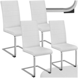 Tectake Set Of 4 Dining Chairs - Cantilevered, High Backrest, Flat Steel Frame  - White - thumbnail 1