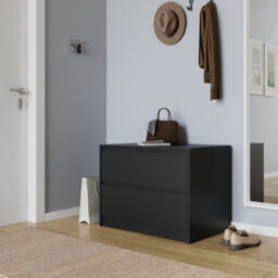 Urbn-Living Urbnliving 60Cm Height 2 Drawer Black Chest Dresser Sideboard Storage Cabinet Unit W/ Adjustable Feet Bedroom - thumbnail 4