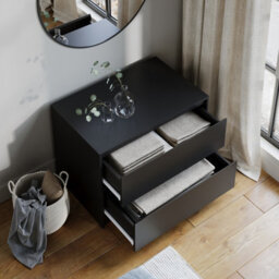 Urbn-Living Urbnliving 60Cm Height 2 Drawer Black Chest Dresser Sideboard Storage Cabinet Unit W/ Adjustable Feet Bedroom - thumbnail 5