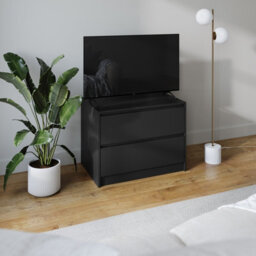 Urbn-Living Urbnliving 60Cm Height 2 Drawer Black Chest Dresser Sideboard Storage Cabinet Unit W/ Adjustable Feet Bedroom - thumbnail 2
