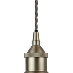 Pale Grey Chancery Painted Dome Pendant Light With Brushed Chrome Lamp Holder And Grey Twisted Cable - Se Home - thumbnail 2