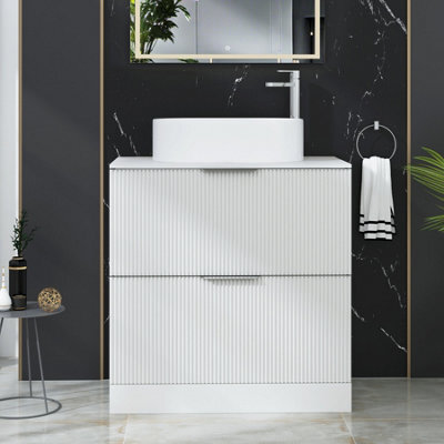 Royal Bathrooms Evora 800mm Matt White Fluted Floor Standing Countertop Vanity Unit 2 Drawer With Peak Basin - image 1