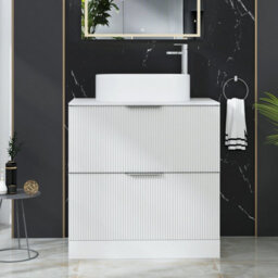 Royal Bathrooms Evora 800mm Matt White Fluted Floor Standing Countertop Vanity Unit 2 Drawer With Peak Basin - thumbnail 1