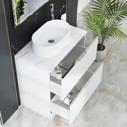 Royal Bathrooms Evora 800mm Matt White Fluted Floor Standing Countertop Vanity Unit 2 Drawer With Peak Basin - thumbnail 3