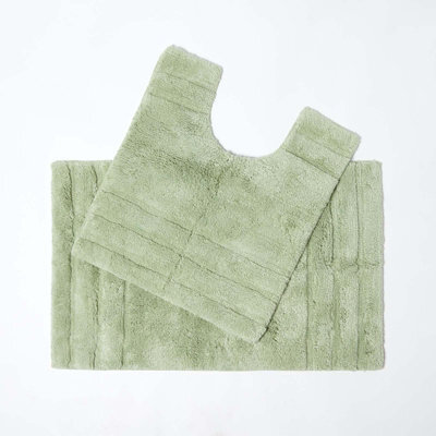 Homescapes Spa Supreme Luxury Sage Green Bath Mat And Pedestal Set - image 1