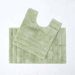 Homescapes Spa Supreme Luxury Sage Green Bath Mat And Pedestal Set