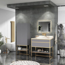 Royal Bathrooms Vienna 900mm Rock Grey Freestanding Bathroom Vanity Unit Cabinet Storage With Brushed Brass Frame & Pandora Top - thumbnail 3