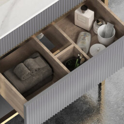 Royal Bathrooms Vienna 900mm Rock Grey Freestanding Bathroom Vanity Unit Cabinet Storage With Brushed Brass Frame & Pandora Top - thumbnail 4