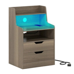 Led Nightstand With Charging Station 2 Drawer Bedside Table - thumbnail 4