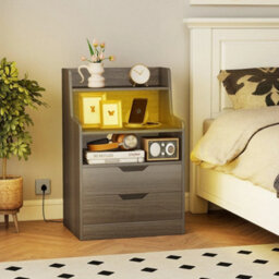 Led Nightstand With Charging Station 2 Drawer Bedside Table - thumbnail 5