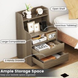 Led Nightstand With Charging Station 2 Drawer Bedside Table - thumbnail 6