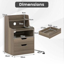 Led Nightstand With Charging Station 2 Drawer Bedside Table - thumbnail 2