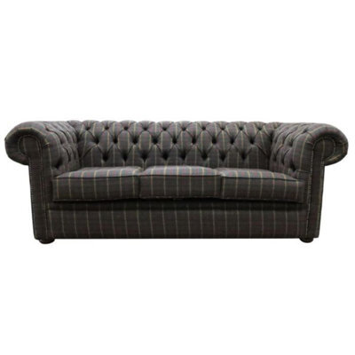 Chesterfield Arnold 3 Seater Sofa Settee Balmoral Fir Wool Tartan Check In Classic Style - image 1