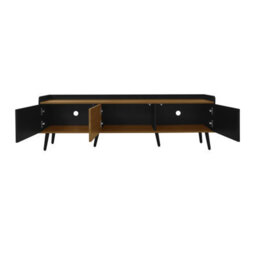 Abrihome 160 L X 39 W X 49.5 H Cm Tv Cabinet, Tv Stand, 3-Door Storage Cabinet In Black & Natural Wood Finish, Low Profile Design - thumbnail 2