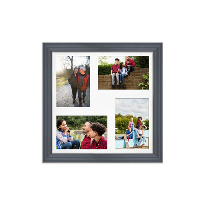 AK Frames 12X12 Dark Grey Classic Multi Photo Frame With White Mount - Holds 4 Apertures (4X) 6X4 Photos - image 1