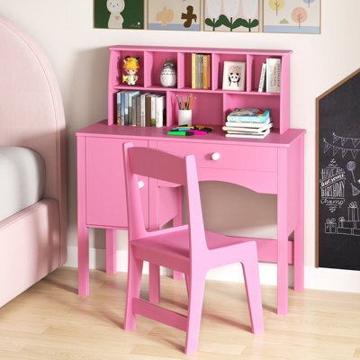 Costway Kids Study Desk And Chair Set Children Wooden Craft Table & Chair-Pink - image 1