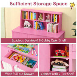 Costway Kids Study Desk And Chair Set Children Wooden Craft Table & Chair-Pink - thumbnail 4
