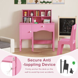 Costway Kids Study Desk And Chair Set Children Wooden Craft Table & Chair-Pink - thumbnail 6