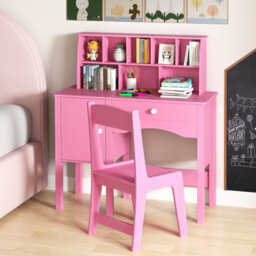 Costway Kids Study Desk And Chair Set Children Wooden Craft Table & Chair-Pink