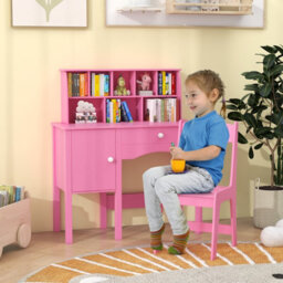 Costway Kids Study Desk And Chair Set Children Wooden Craft Table & Chair-Pink - thumbnail 3