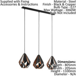 Stylish Black Copper Geometric Hanging Pendant Light For Kitchen Island - thumbnail 2