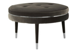 Orsina Black Velvet Footstool With Gold Stainless Steel Trim,footrest With Rubberwood Feet,modern Fabric Pouffe
