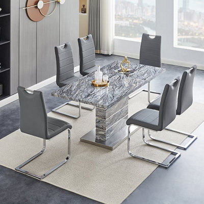 Furniture in Fashion Parini Extendable Melange High Gloss Dining Table 6 Grey Chairs - image 1