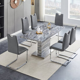 Furniture in Fashion Parini Extendable Melange High Gloss Dining Table 6 Grey Chairs - thumbnail 1