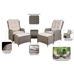 Dellonda Chester Rattan Outdoor Twin Recliner Seat Loungers & Table Set, Brown - thumbnail 5