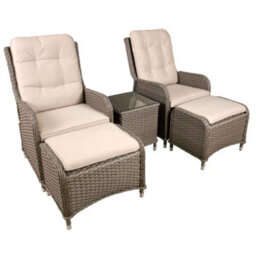 Dellonda Chester Rattan Outdoor Twin Recliner Seat Loungers & Table Set, Brown - thumbnail 1