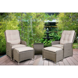 Dellonda Chester Rattan Outdoor Twin Recliner Seat Loungers & Table Set, Brown - thumbnail 4