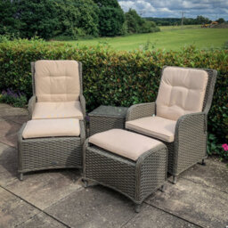 Dellonda Chester Rattan Outdoor Twin Recliner Seat Loungers & Table Set, Brown - thumbnail 3