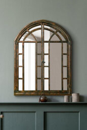 Mirroroutlet The Kirkby Dark Metal Rustic Framed Arched Wall Mirror With Opening Doors 78Cm X 61Cm - thumbnail 3