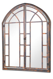 Mirroroutlet The Kirkby Dark Metal Rustic Framed Arched Wall Mirror With Opening Doors 78Cm X 61Cm - thumbnail 2