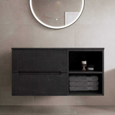 Affine 1000mm Bathroom Vanity Unit Black Countertop Wall Hung Fluted Black Unit - image 1